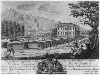 Casa di Voltaire a Ferney, lato ovest, inciso da Francois, Maria, Isidore Queverdo (1748-97)